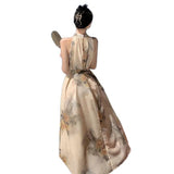 Cong Noi Girl New Chinese Hanging Neck Dress Feel Temperament To Close The Shoulder Of The Holiday Country Style Skirt