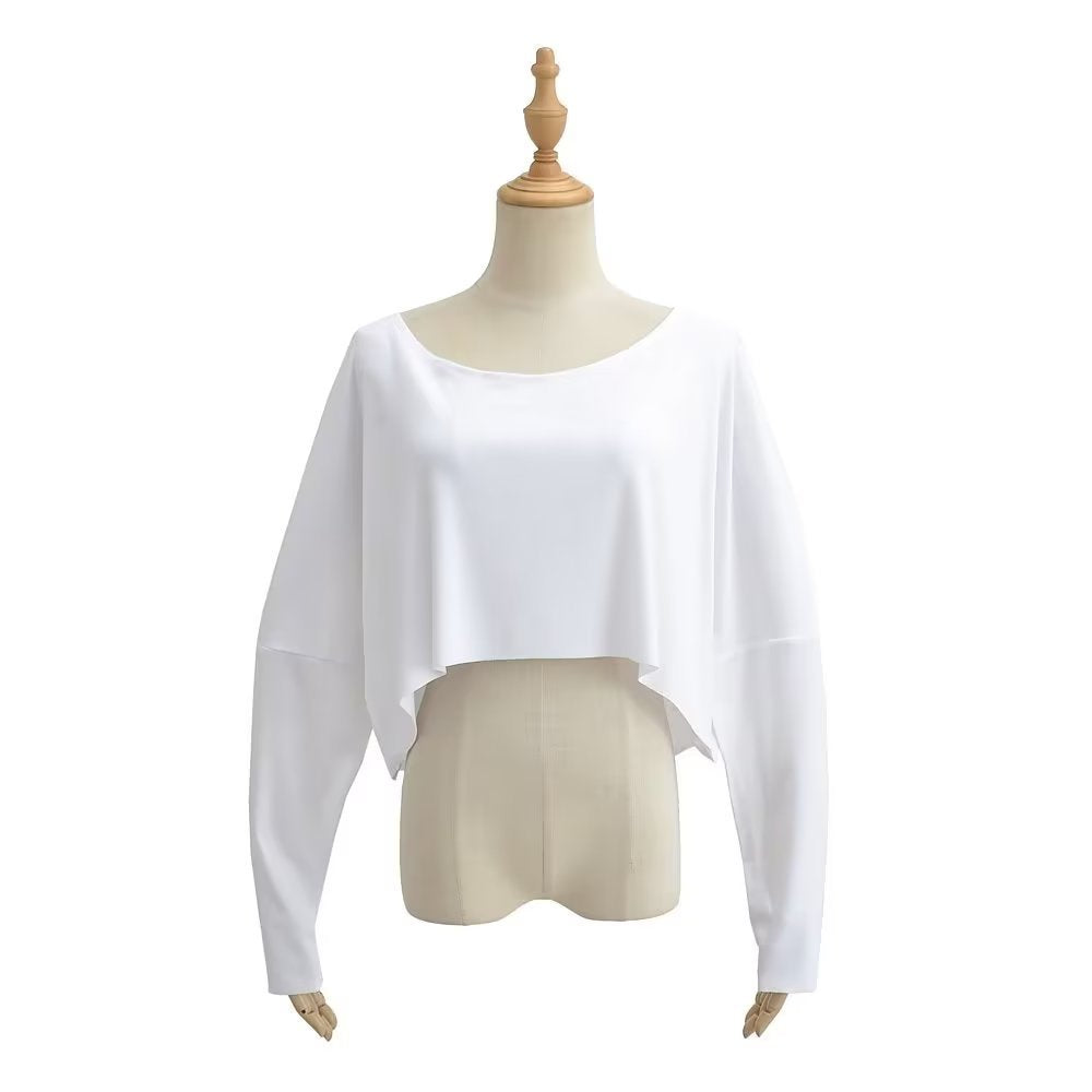Dancing Short Hooded Shirt Loose Shoulder Collar Collar Solid Color Loose Long-Sleeved T-Shirt