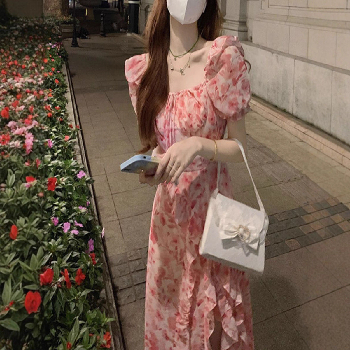 New High-End Feel-Fooked Wind-Crushed Dress Summer Femininity Irregular Long-Term Skirt