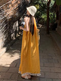 [Original Fabric] Yellow Tuxedo Sling Dress Women's Summer High-End Feeling Super Good-Looking Seaside Holiday Dress
