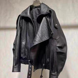 Haining New Leather Locomotive Jacket Loose Leather Jacket 2026 Autumn New Stumbling Double Collar Short Coat Woman