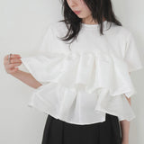 Real Shooting A Large Number Of Summer New Double-Layer Lotus Edge Spliced Women's Black And White Cotton Tops