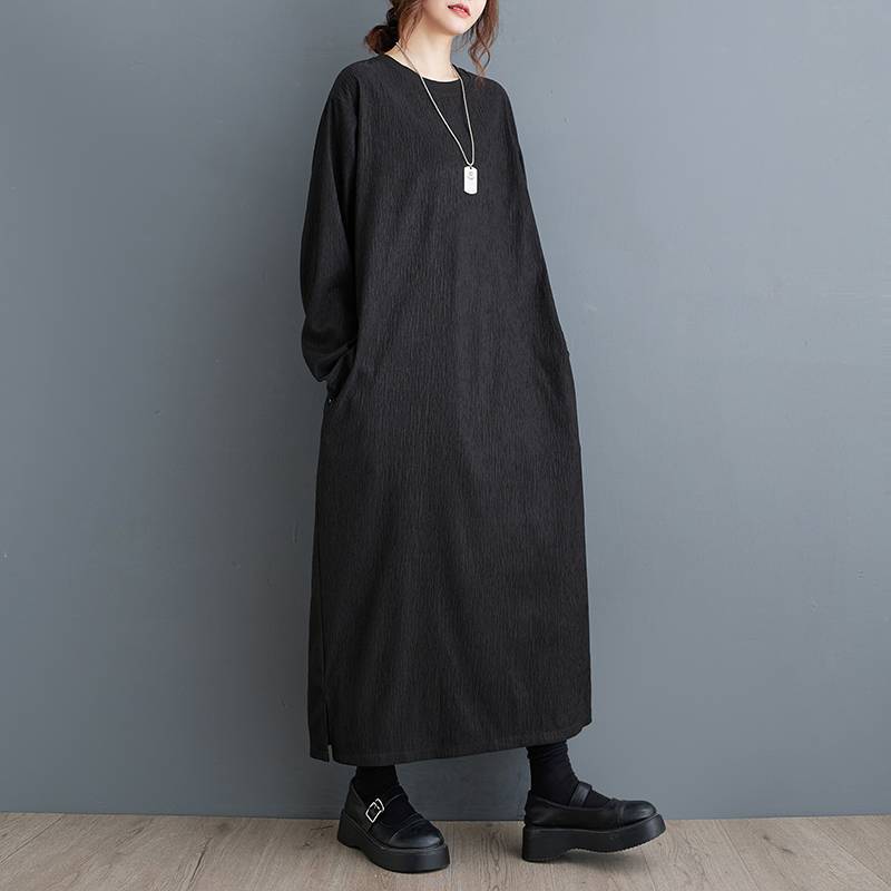 Real Shooting In The Autumn Of 2026 New Simple Dark Texture Languid Leisure Loose Thin Sleeve Dress