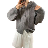 KANING Design Hooded Knitted Cardigan Women 2026 Autumn And Winter New Korean Version Of Loose Soft Glutinous Solid Color Sweater Women