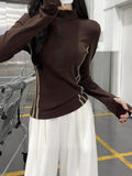 Half-Necked Zip-Up Collar Collar Slimming Bottom Shirt Women Autumn Winter Double Bar Striped Long-Sleeved T-Shirt