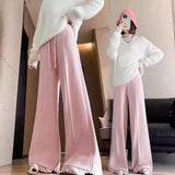 KANING Tight Waist Knitted Broad Leg Pants Women 2026 Autumn New High-Waist Design Feeling Solid Color Knitted Wool Trousers