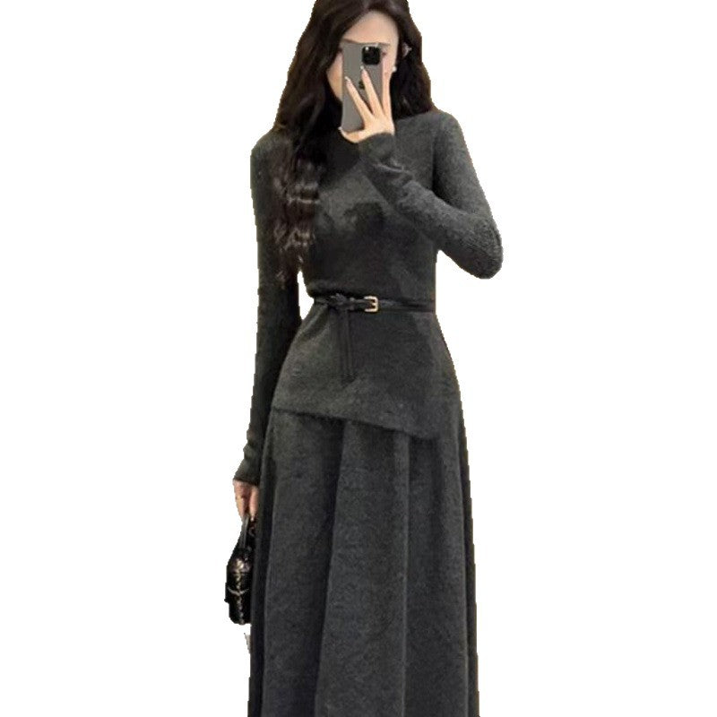 KANING Korean Knitwear Two Sets Of Atmosphere Feel Autumn And Winter New French High-End Sweater Half-Dress Skirt Set