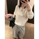 LEKA Korean Simple V-Neck Knitted Bottom Shirt 2026 Autumn And Winter New Half-Collar With Sweater Top Woman