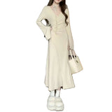 Yujie Style Pure Sexy Tying With V-Neck Dress Women Autumn And Winter New Slimming With Hot Girls Long Skirt