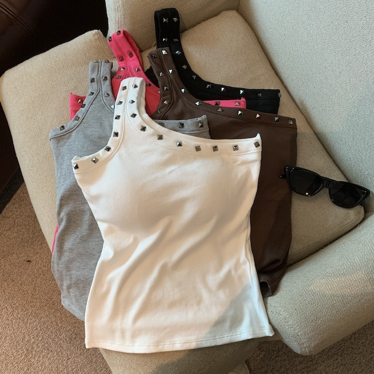 Sexy Oblique Shoulder Strap Sling Sling Vest Women Wearing One Shoulder Design Pics Short Sleeveless Inside The Top