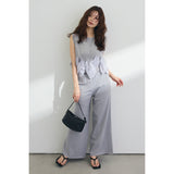 Real Shooting A Large Number Of Four Seasons Can Be Folded Can Wear A Single Female Striped Solid-Colored Bow Top + Women's Broad Pants