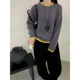 KANING Korean Round-Neck Color Knitted Shirt Women 2026 New Lazy Wind Loose Long-Sleeved Head Sweater
