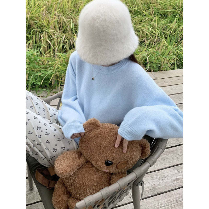 KANING Candy Round-Neck Knitted Shirt 2026 Autumn And Winter New Lazy Wind Casual Bottom With Sweater