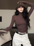Black Height Collar Inside To Keep Warm Long-Sleeved T-Shirts For Women's Spring And Autumn And Winter Leisure Simple Style Thin And Match Bottom Shirt