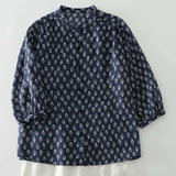 Vintage Real Shooting With The Wind Literary And Artistic Small Broken Flower Print Top Summer High Quality Five-Sleeved Shirt Woman
