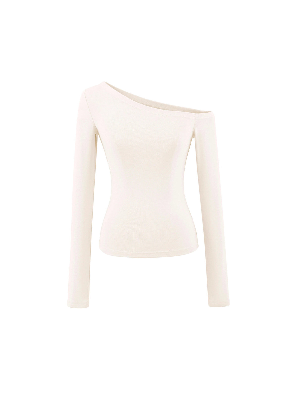 Solid Color Oblique Shoulder Shoulder-To-Shoulder Knitted Long-Sleeved Hottie Design Feel Bottom Blouse T-Shirt