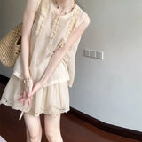 Korean Version This Year's Popular Sleeveless Topwork Heavy Industry Embroidered Short Skirt Women's Summer New Small Fashion Two-Piece Set