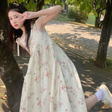 Broken Flowers Hanging Dress Female Students In Spring And Summer Loose Meatless Sleeveless A-Skirt Long Skirt Sweet Fresh