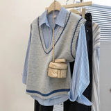 KANING Korean V-Neck Color Knitted Vest Women 2026 Early Autumn New Stacked Shoulder Sweater Vest Outside