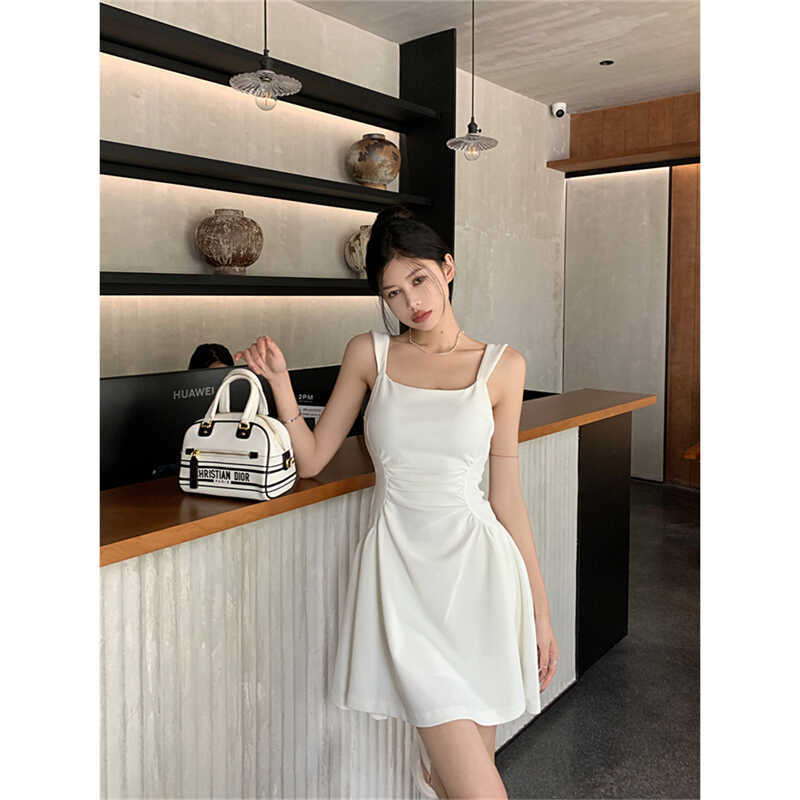 French Temperament Hepburn White Sling Dress Women's New Summer Design Sense Thin A Word Short Skirt