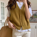 KANING V-Neck Single-Dcupuncture Knitted Vest 2026 Autumn New Design Sweater Cardigan Vest