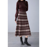 Vintage Lattice Japanese And Korean Foreign Single 2026 Autumn And Winter New Thin Temperament Fashion Half-High Collar Dress