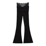 Pure Wind Summer Thin Lace Splicing High Waist Slim Thin Trumpet Trousers Hanging Micro-Speaker Casual Trousers Woman