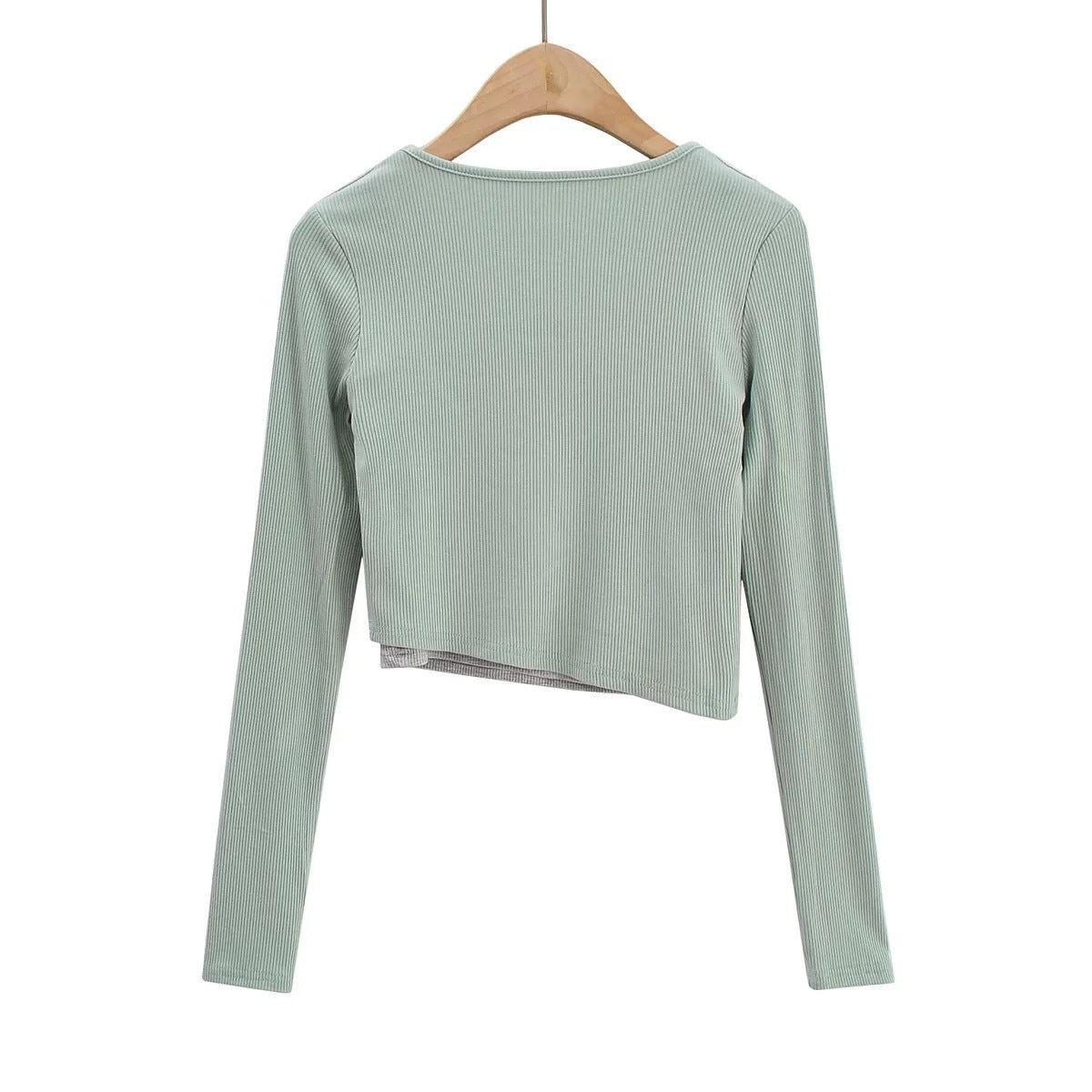 INS Spring/Autumn Irregular Colleal Slammed Two-Sleeved Set Of Women's U-Neck Solid Colored Long Sleeved T-Shirt
