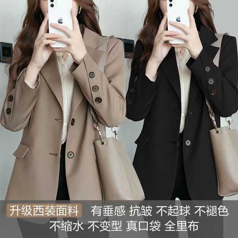 Spring And Autumn 2025 New Women's Casual Small Suit Medium Long Temperament Slim Slim Small Suit Women