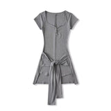 Hottie Sexy Deep V Girl Summer Slimming Waist Belt Short Dress