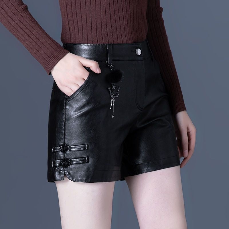 2025 Autumn And Winter New Fashion High-Waist PU Leather Pants Wide Leg Trousers Women Feel Loose Air Casual Trousers