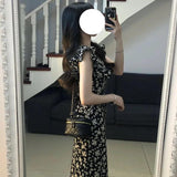 Tea Break French Hepburn Black Broken Flower Dress Women Summer 2025 New Temperament Waist Dress