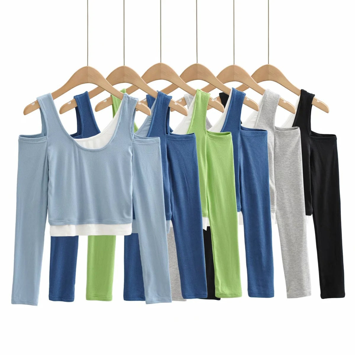 New Fashion Open Shoulder Elastic Slimming Short-Sleeved T-Shirt Two Stacks Of Bumpy Bottom Shirt