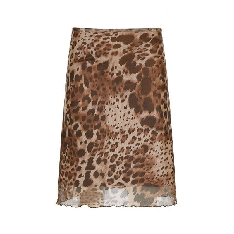 New Babes Leopard-Print Retro Skirt In Temperament Personality Slim Slimming Bag Hip Skirt