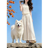 French Temperament Ootd Wear A Complete Set Of Women's 2026 New White Sleeveless Tops Wide Leg Trousers Two Sets