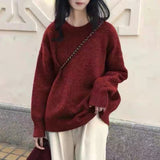 Solid Color Soft Languid Breeze Cover Head Sweater Autumn And Winter New Loose Round Collar Thick Knitted Shirt Wear