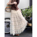[Original Practice] Korean Court Style Rice Apricot Silk Velvet Cake Layer Unkempt Net Yarn Half Skirt