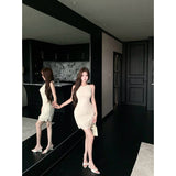 French Pure Lust Hollow Lace Sleeveless Vest Dress Women's Summer Waist Dress Temperament Ass Short Skirt