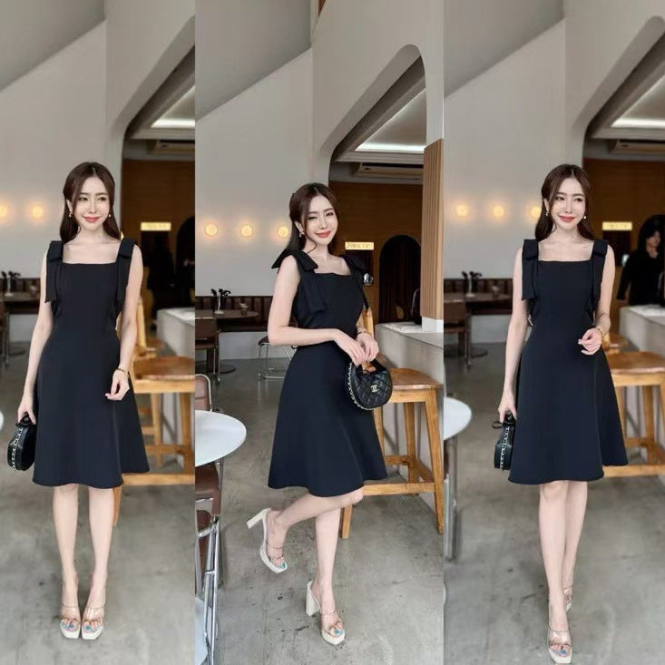 Designing A Bow With A Bow With A Dress For Women's Summer Small Casual Temperament Sleeveless A-Word Short Skirt