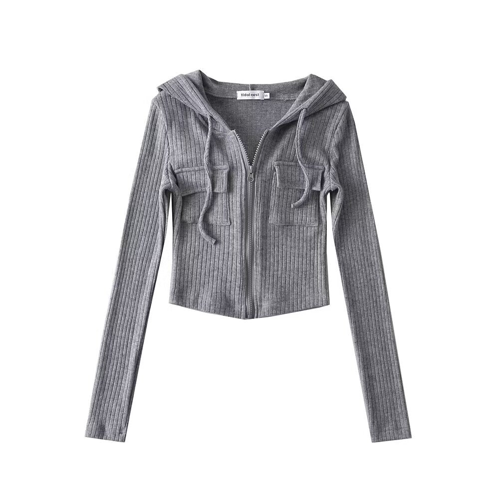 Thick Knitting Pit Hooded Zip-Up Tops Slimy Hottie Hoodie Long Sleeves