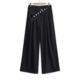 Spice Girls Autumn Personality Irregular Belts With A Shenting Suit Rivets Casual Loose-Fitting Broad-Legged Trousers