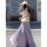 Pink Dress Women's Summer 2026 New Flowing Yarn Escromanry Porfish Vertery Long Summer Purple Dress