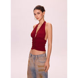 Sexy Babes Hanging Neck V-Neck Sleeveless Sling Vest Women Summer New Slimming Short Umbilly Blouse Tide
