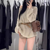 KANING French-Style Long Knitwear 2026 Autumn New Loose Leisure Lazy Sweater With Belt