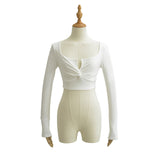 Pure-Want Summer Collar Low-Chest Knot Sports Top Short Horn Sleeve Fashion Niche T-Shirts Thin