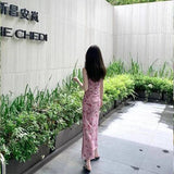 Holiday Pink Floral Sling Dress Women's New Summer Body-In-Law Temperament Beautiful Sleeveless Long Skirt