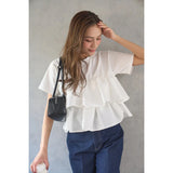 Real Shooting A Large Number Of Summer New Cotton Women Short-Sleeved Shirt Splicing Lotus Leaves Under The Hem