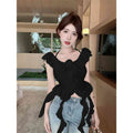 Spring New Lotus Leaf Side Apricot-Colored Shoulder Sling Vest Woman Sweet Style Slimming Inside A Short Coat