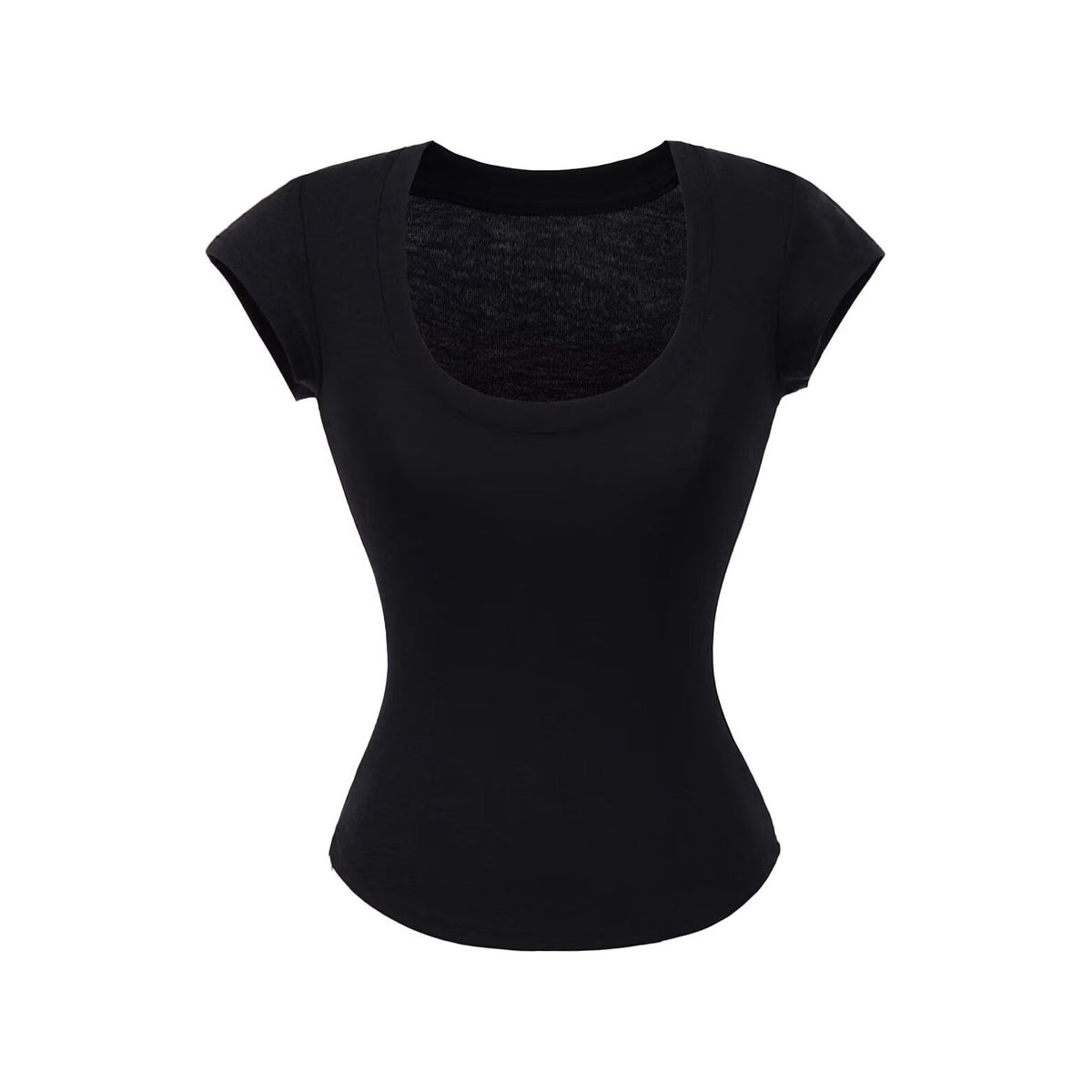 Pure Breeze Summer Cool U Collar Short-Sleeved T-Shirt Thening Waist Thin Bottom Half-Sleeved Top Sexy Comfortable