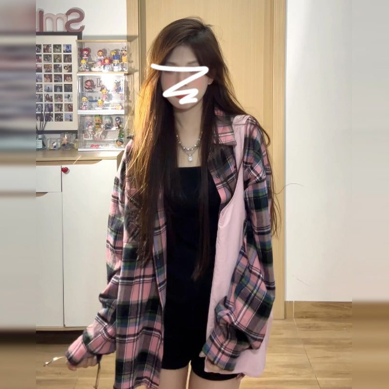 Vintage Autumn Plaid Shirt Jacket Women 2025 New Oversize Long Sleeve